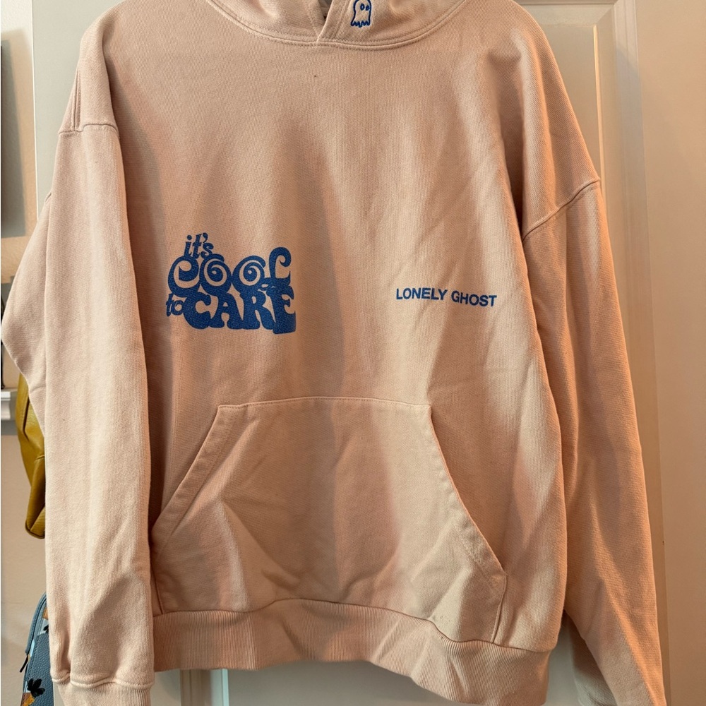 LONELY GHOST Cream Hoodie with Blue Ghost Detail